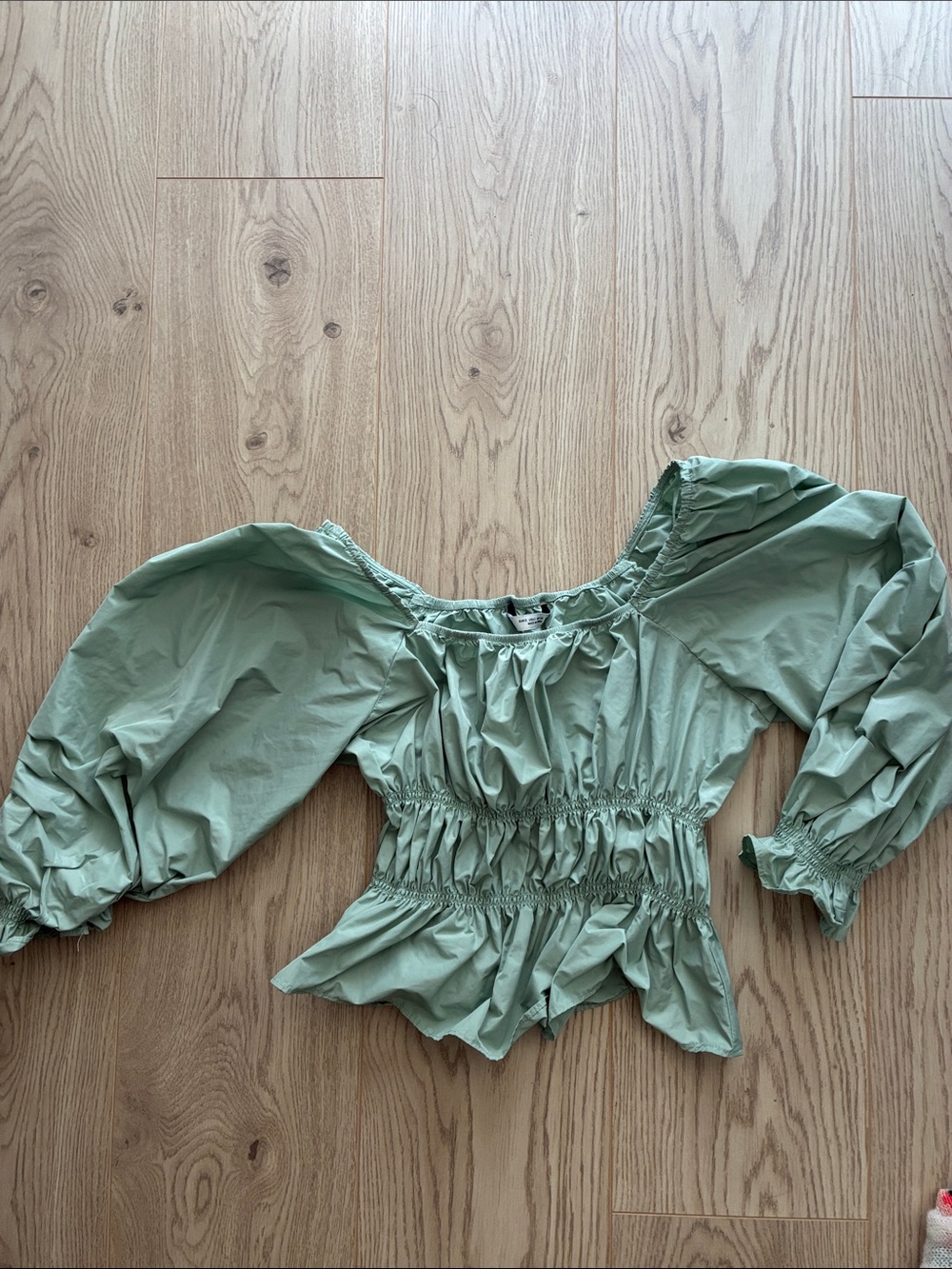 Zara Sage Green Smocked Peplum Off-Shoulder Blouse